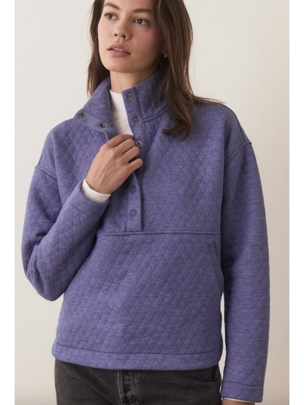 MARINE LAYER Corbet Funnel Neck Pullover Sweatshirt Quilted Arctic Ice Large